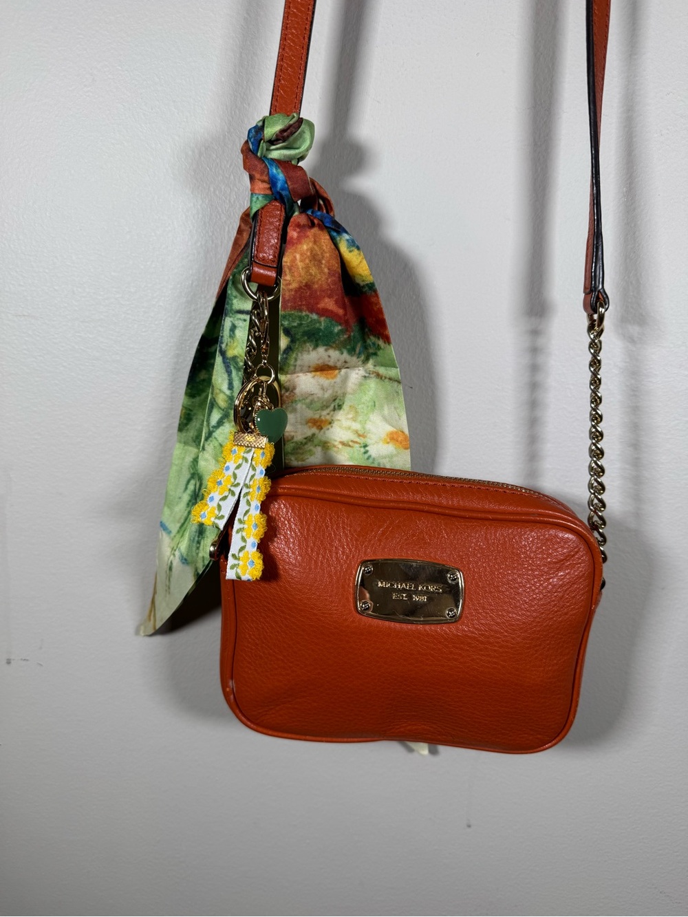 Michael Kors Orange Pebbled Leather Crossbody with Gold Plate